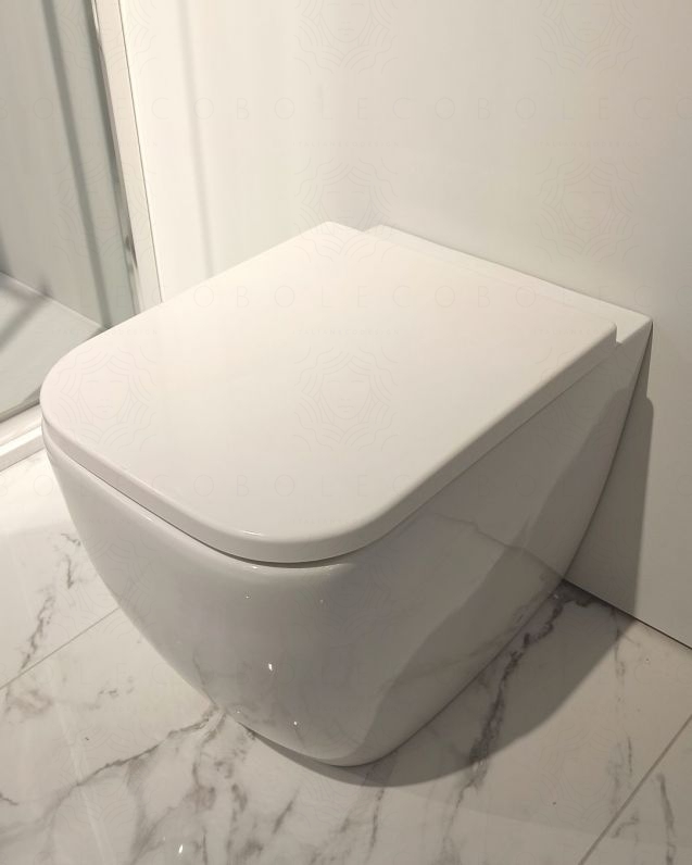 Vaso filomuro in ceramica Bianca, copriwater soft-close Vaso filomuro in ceramica Bianca, copriwater soft-close