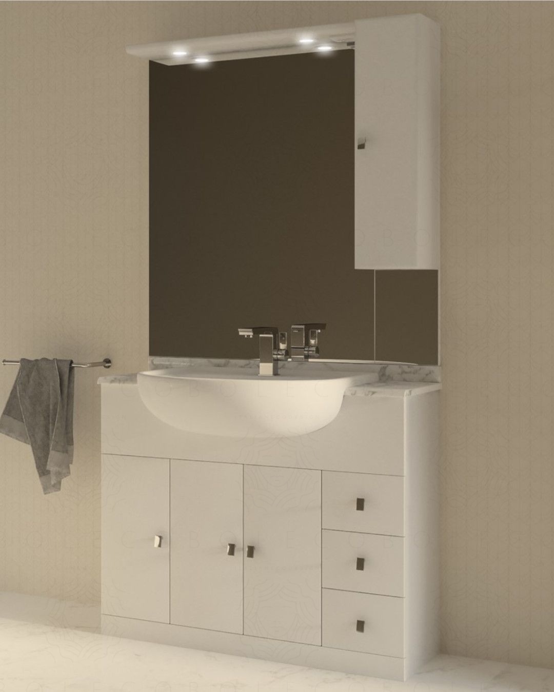 Mobile bagno a terra Monia bianco lucido, cm.100, completo di Mobile bagno a terra Monia bianco lucido, cm.100, completo di