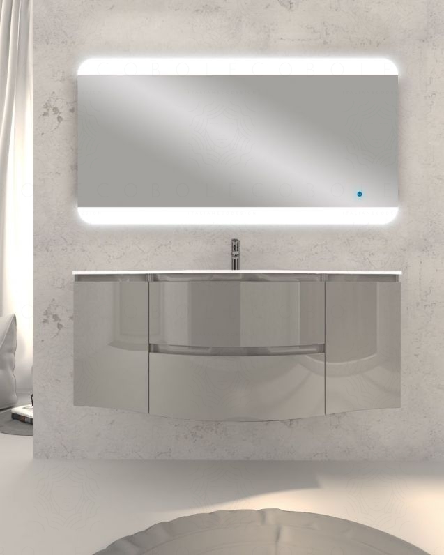 Mobile bagno sospeso Greta, curvo, cm.138 con specchio led Mobile bagno sospeso Greta, curvo, cm.138 con specchio led